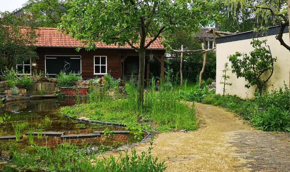 Biodiverse sier- en moestuin met verschillende biotopen