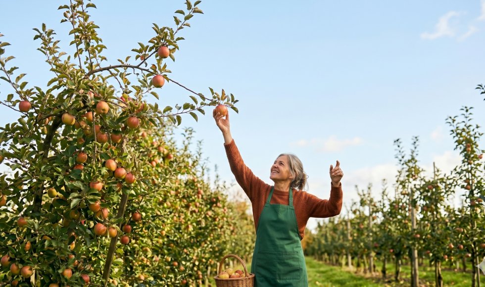 Vrouw in boomgaard