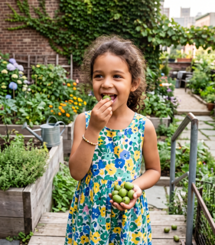 Fruit voor de toekomst: kind eet kiwibessen