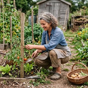 vrouw in moestuin